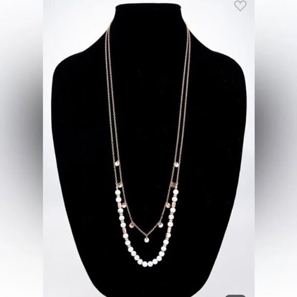 Gold Double Layer Howlite Necklace - Picture 1 of 4